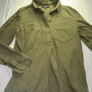 Madewell Olive Green Flannel Split Back Popover Long Sleeve shirt XS